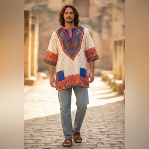 Vintage hippy boho festival concert campfire shirt made in Barbados